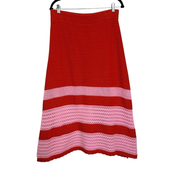 Scoop Crochet Knit Sweater Skirt Set Red Pink Stripe XL Coquette - Picture 3 of 14